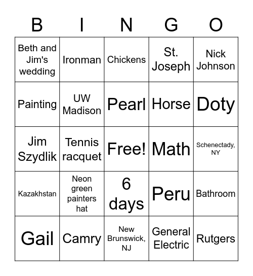 30th Anniversary Bingo Card