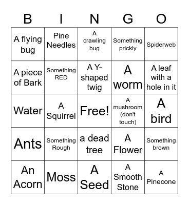 Nature Bingo Card