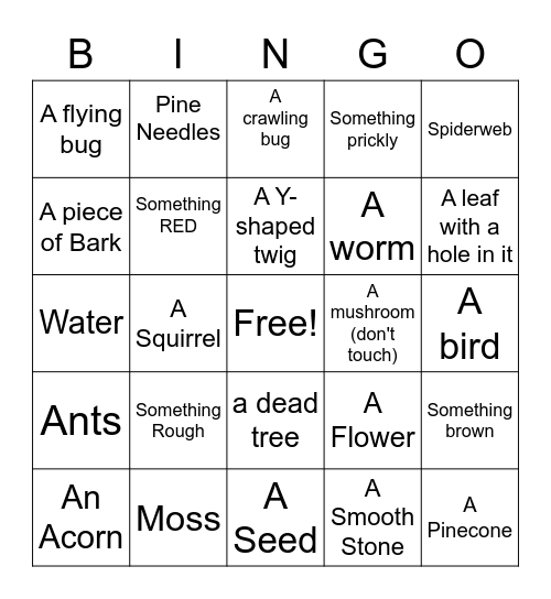 Nature Bingo Card