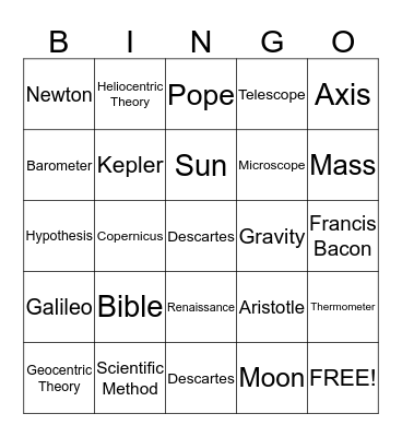 Scientific Revolution Review Bingo Card