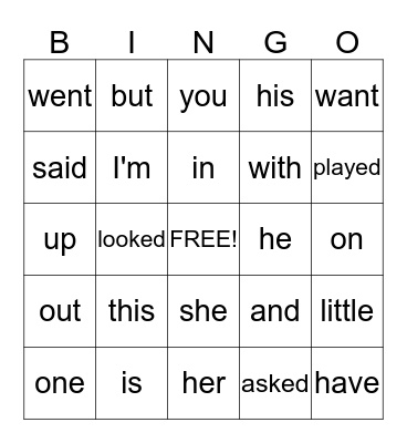 Sight Word Easter Bingo Card