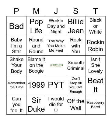 Bingo With Beats 071921 Prince/MJ/Stevie Bingo Card