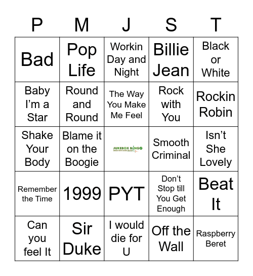 Bingo With Beats 071921 Prince/MJ/Stevie Bingo Card