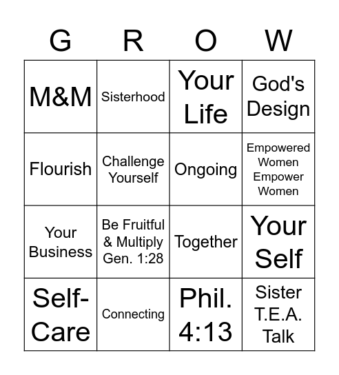 Sister T.E.A. Talk: All About GROWTH Bingo Card