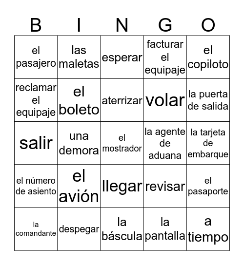 Un vuelo Bingo Card