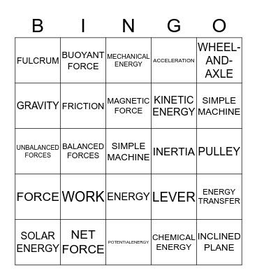 SCIENCE VOCABULARY BINGO Card