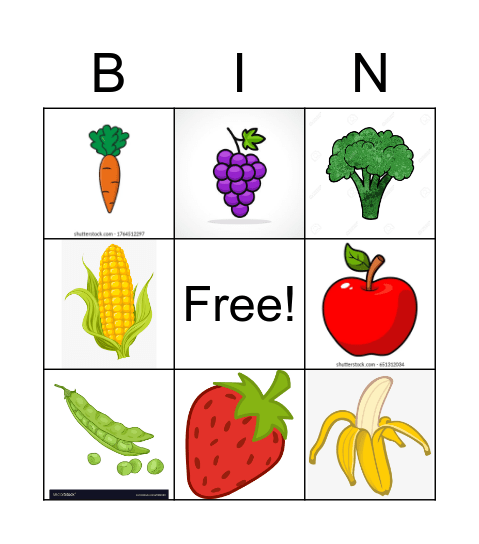 Nutrition Bingo Card