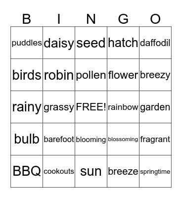 Spring Fling Bingo Card