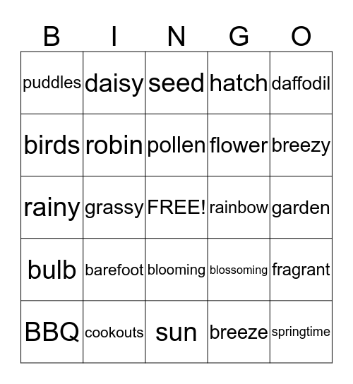 Spring Fling Bingo Card