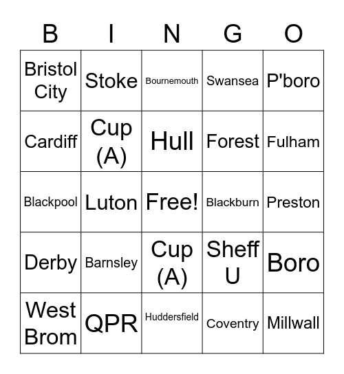 Away Days Bingo Card