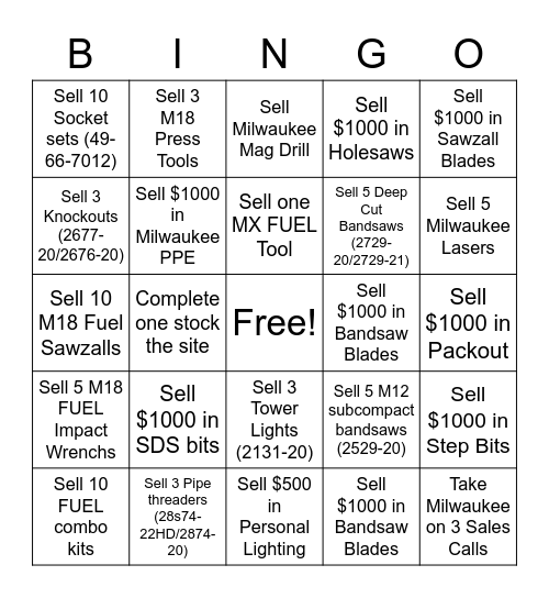 MILWAUKEE Q3 CONTEST Bingo Card