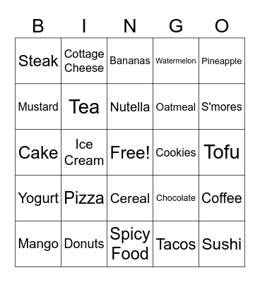 FOOD! Bingo Card