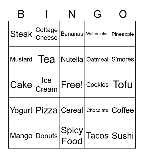 FOOD! Bingo Card