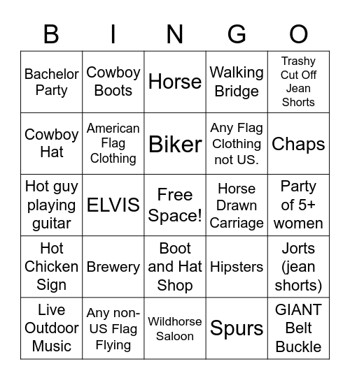 Nashville Bingo Card