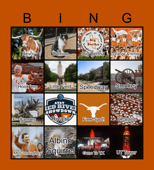 UT Traditions BINGO Card