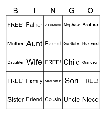 Family Bingo Card