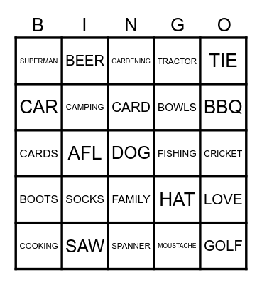 Father's Day Bingo Card