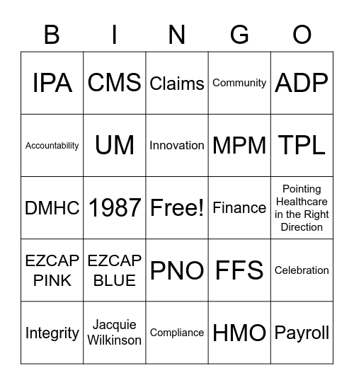 Recoveries MPM Bingo Card