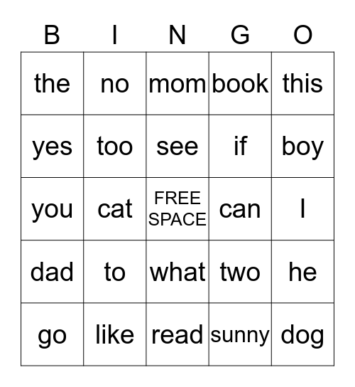 Word Wall Bingo Card