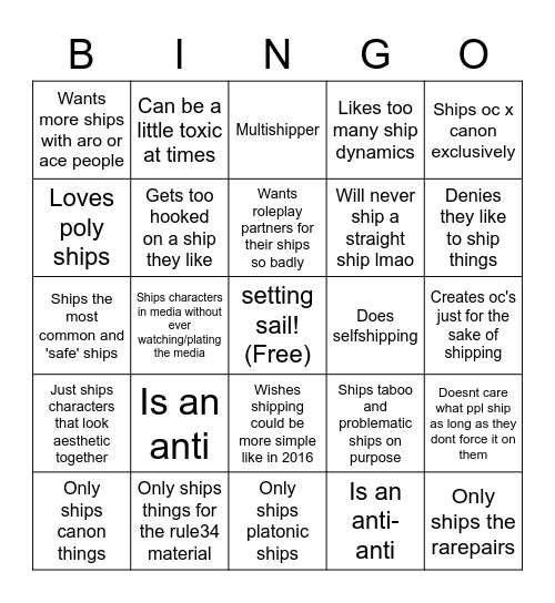 Types of shippers Bingo Card