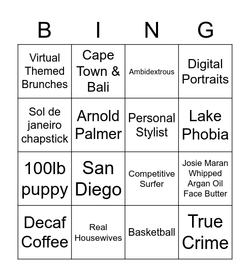 Welcome Erika & Julia! Bingo Card