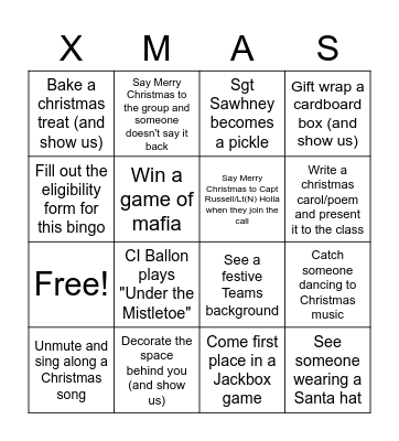 Christmas in July Bingo Card