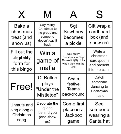 Christmas in July Bingo Card