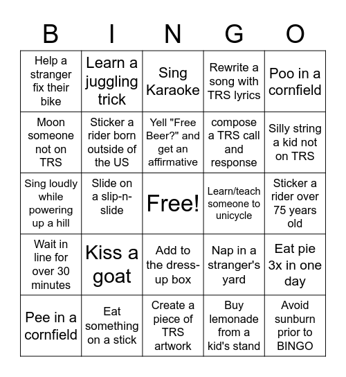 RoadShow Bingo Card