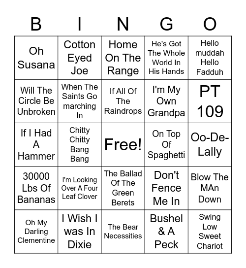Whistle 1 Bingo Card