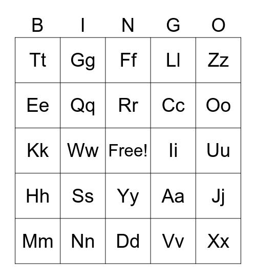 Alphabet Bingo Card