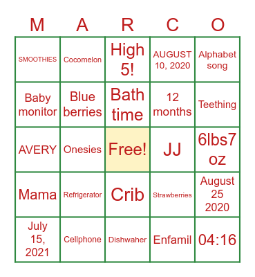 All about Marco! Bingo Card