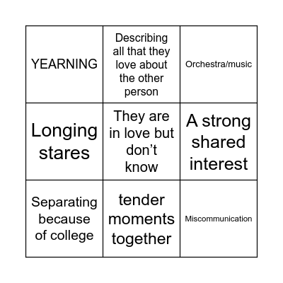 WLW Movie Bingo Card