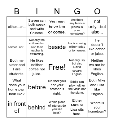 LIYA Unit 6 My Hometown Bingo Card