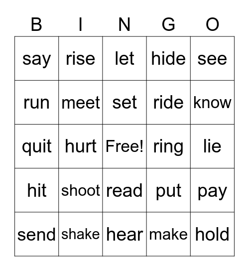 Irregular Verbs (20 - 50) Bingo Card