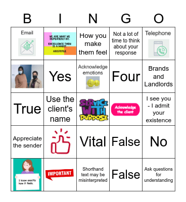 Acknowledge the Client Bingo Card