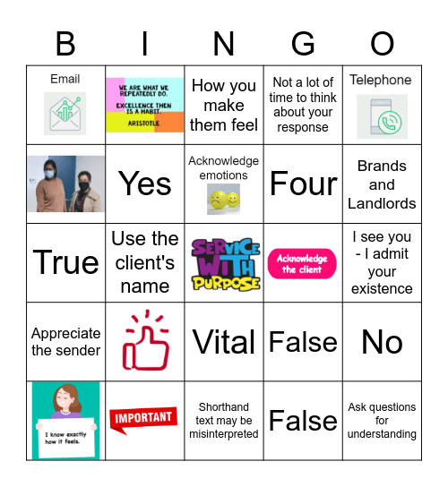 Acknowledge the Client Bingo Card