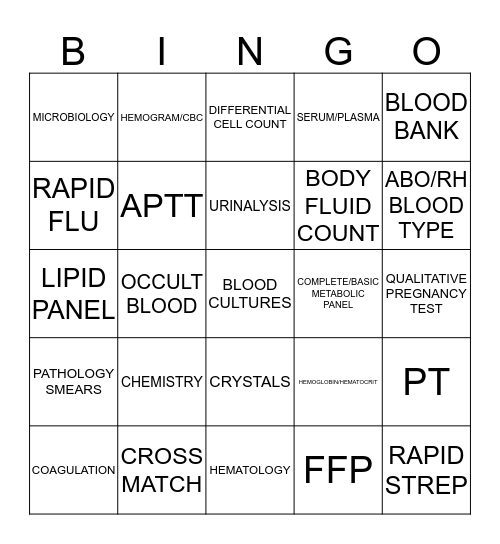 Laboratory Bingo Card