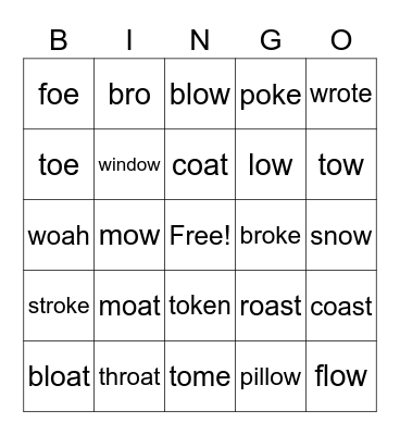 Long O Bingo Card