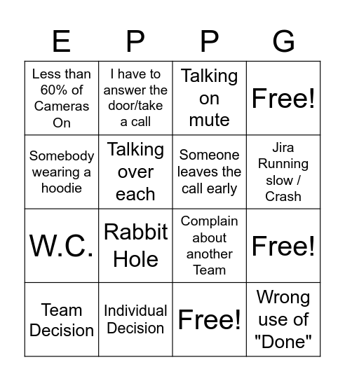 Retrospective Bingo Card