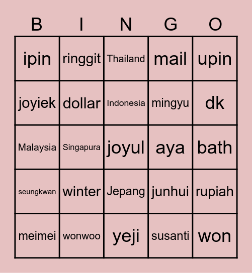 bingonya karin Bingo Card