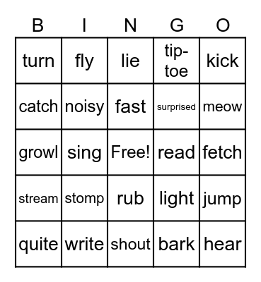 action words Bingo Card