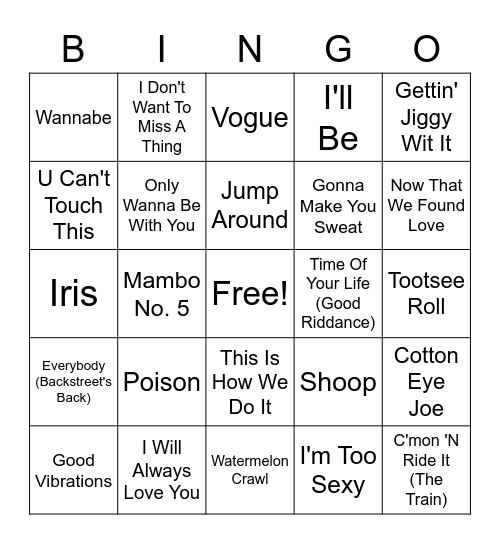 90's Bingo Card