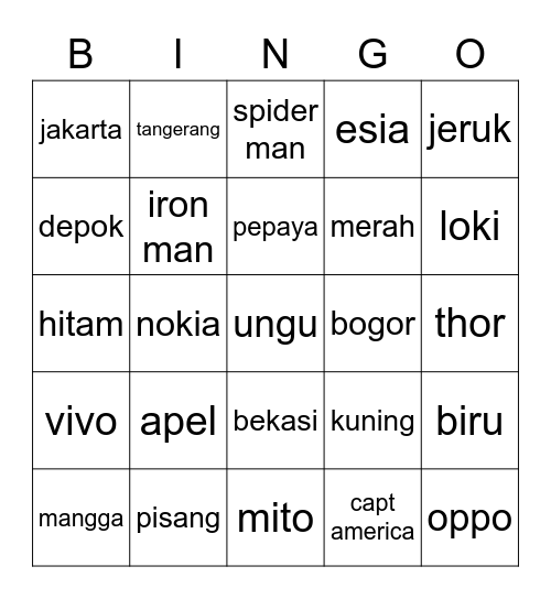 rdb Bingo Card