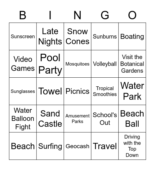 Summer Vibes Bingo Card