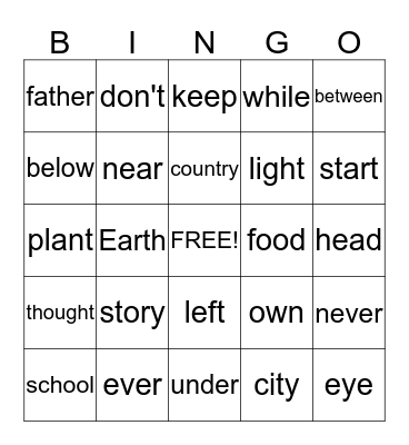 Fry Sight Words 1-30 Bingo Card