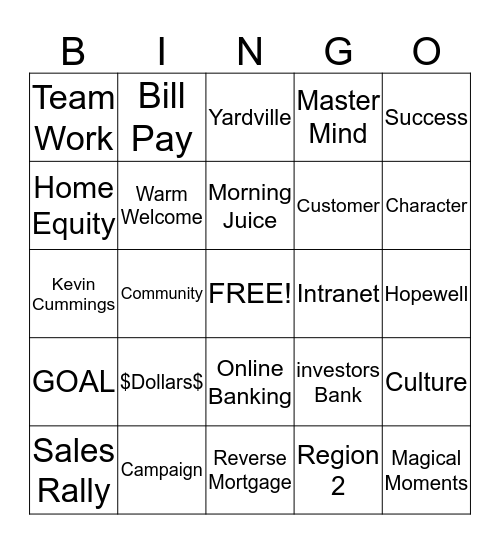 Master Mind Bingo Card