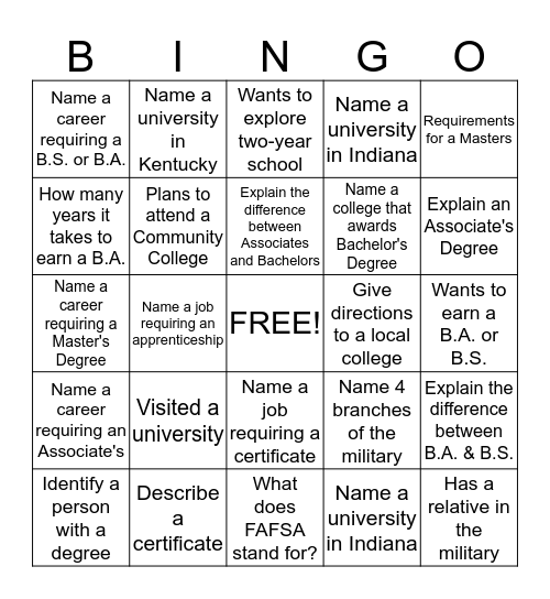 Crazy Awesome Career Bingo Card