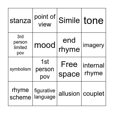 Unit 1 Vocabulary Bingo Card