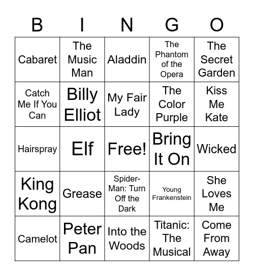 BROADWAY MUSICALS Bingo Card