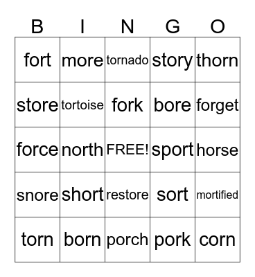 or words Bingo Card